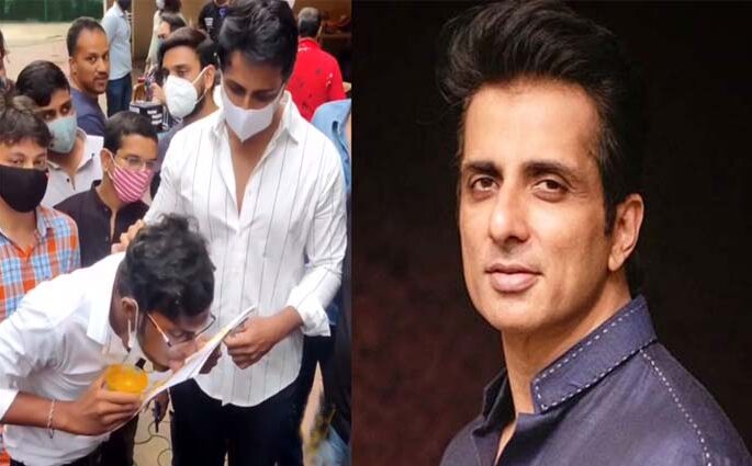 জন্মদিনে জিভ দিয়ে সোনুর ছবি আঁকলেন ভক্ত